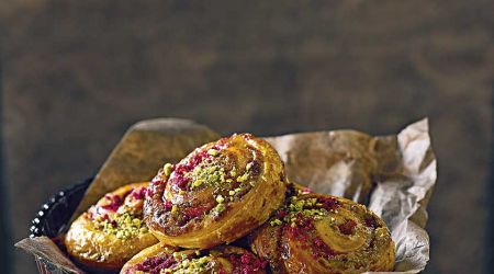 Pistachio and raspberry swirls