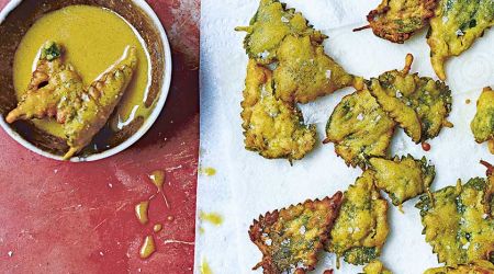 Nettle leaves in beer batter with honey mustard dip