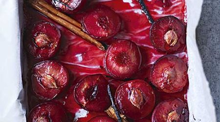 Roasted Plums With Rice Pudding